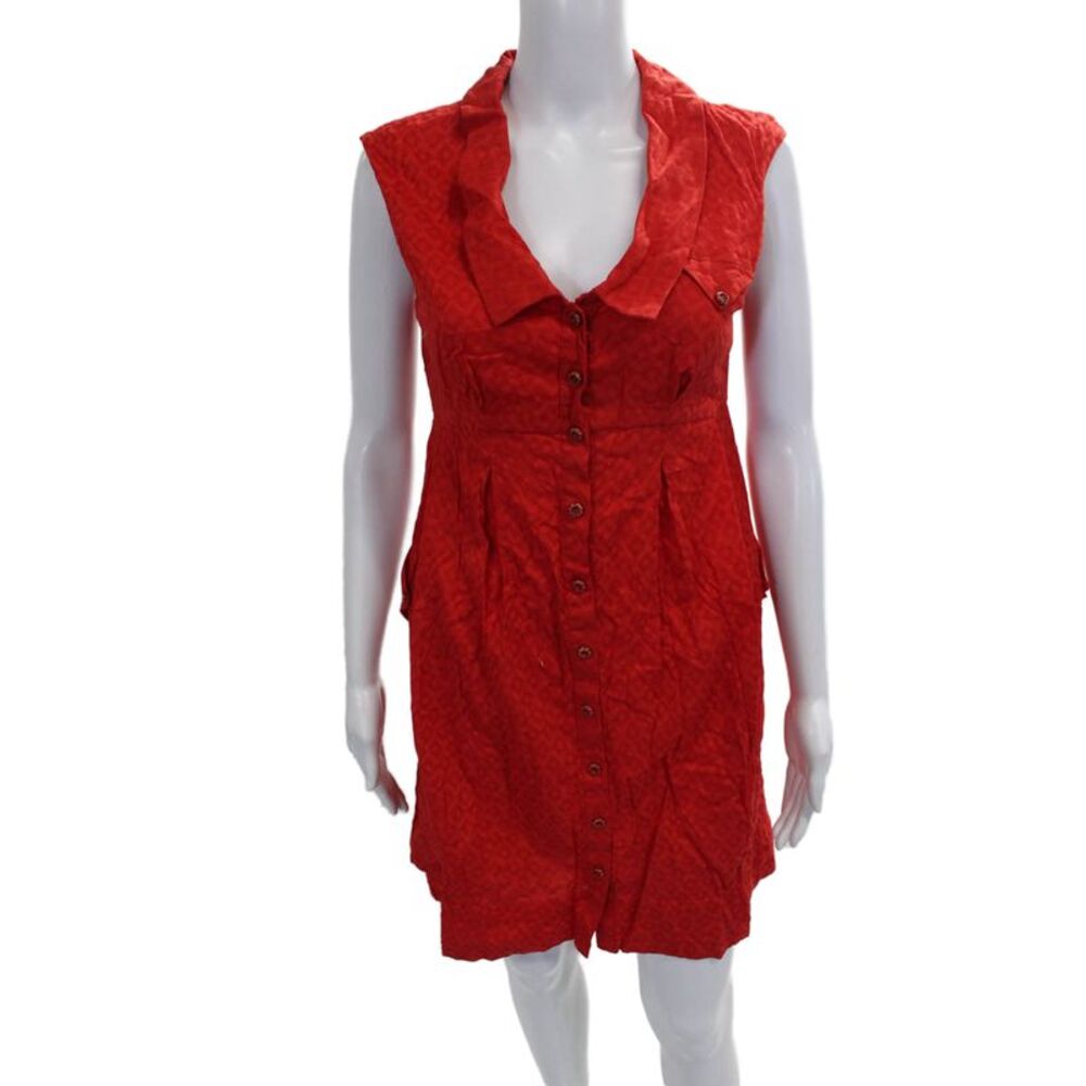 9-H15 STCL Womens Red Cotton Geometric Sleeveless Shirt Dress Size 00